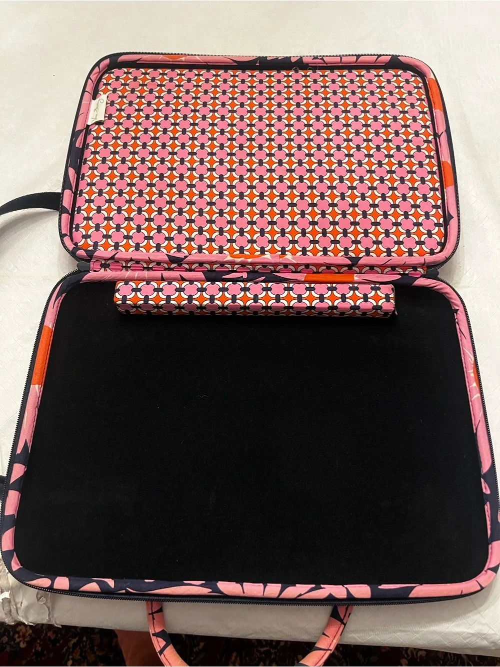 Vera Bradley large Pink Floral Quilted Laptop Bag with Orange Accents